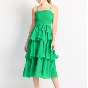 The General Good Lacie Chiffon Dress Green Smocked Tiered Midi XL Stitch Fix NWT